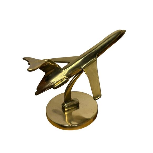 Vintage Brass Boeing 727 Airplane Figurine Mounted on Round Base Home Office - Picture 3 of 5